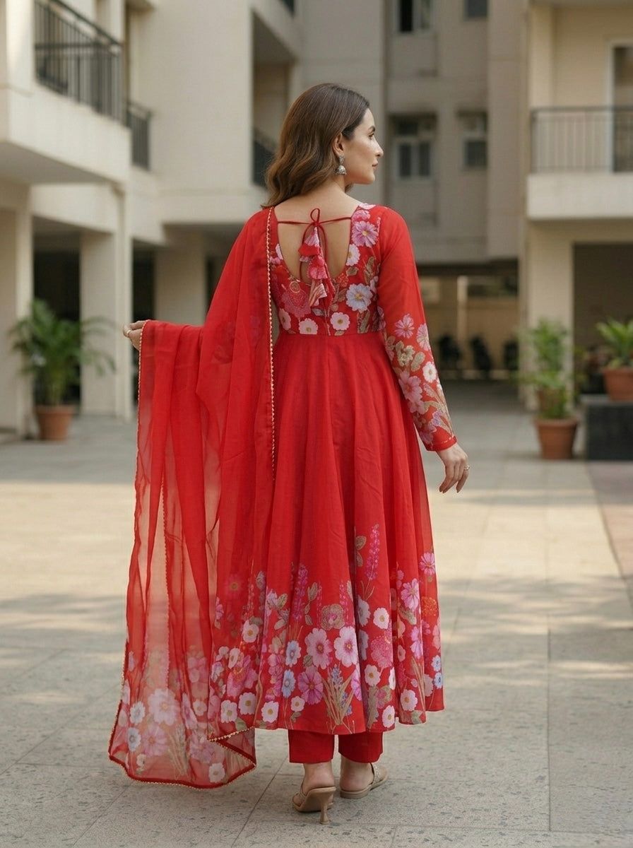 Floral Organza Silk Kurta Set | Elegant 3 Piece Ethnic Wear for Women with Dupatta