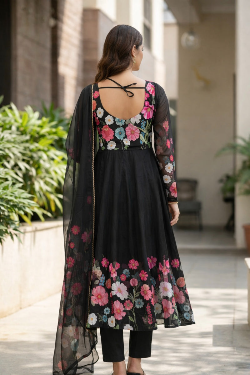 Floral Organza Silk Kurta Set for Women | Elegant Designer 3 Piece Ethnic Wear