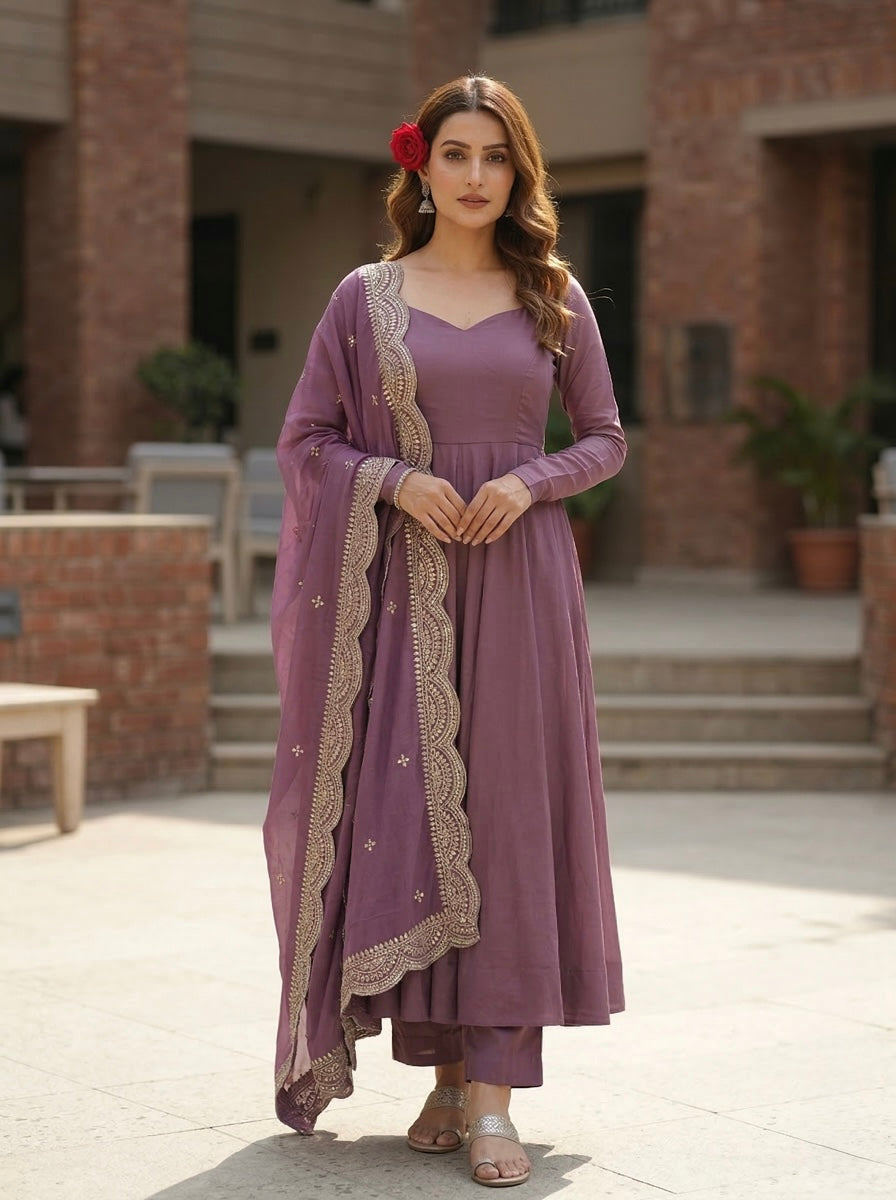 Classic Maroon Chanderi Silk Kurta Set with Embroidered Dupatta | Wedding & Festive Wear for Women