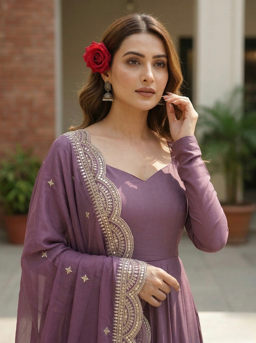 Classic Maroon Chanderi Silk Kurta Set with Embroidered Dupatta | Wedding & Festive Wear for Women