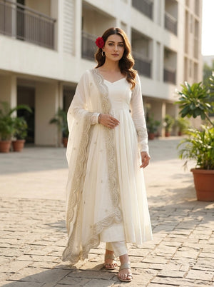 Elegant Chanderi Silk Kurta Set with Embroidered Dupatta | Festive & Ethnic Wear for Women