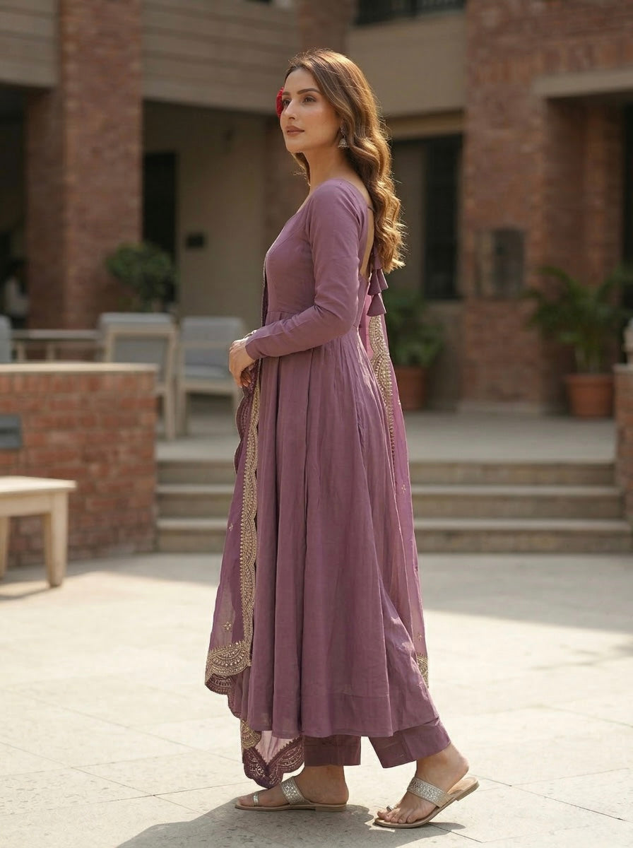 Classic Maroon Chanderi Silk Kurta Set with Embroidered Dupatta | Wedding & Festive Wear for Women