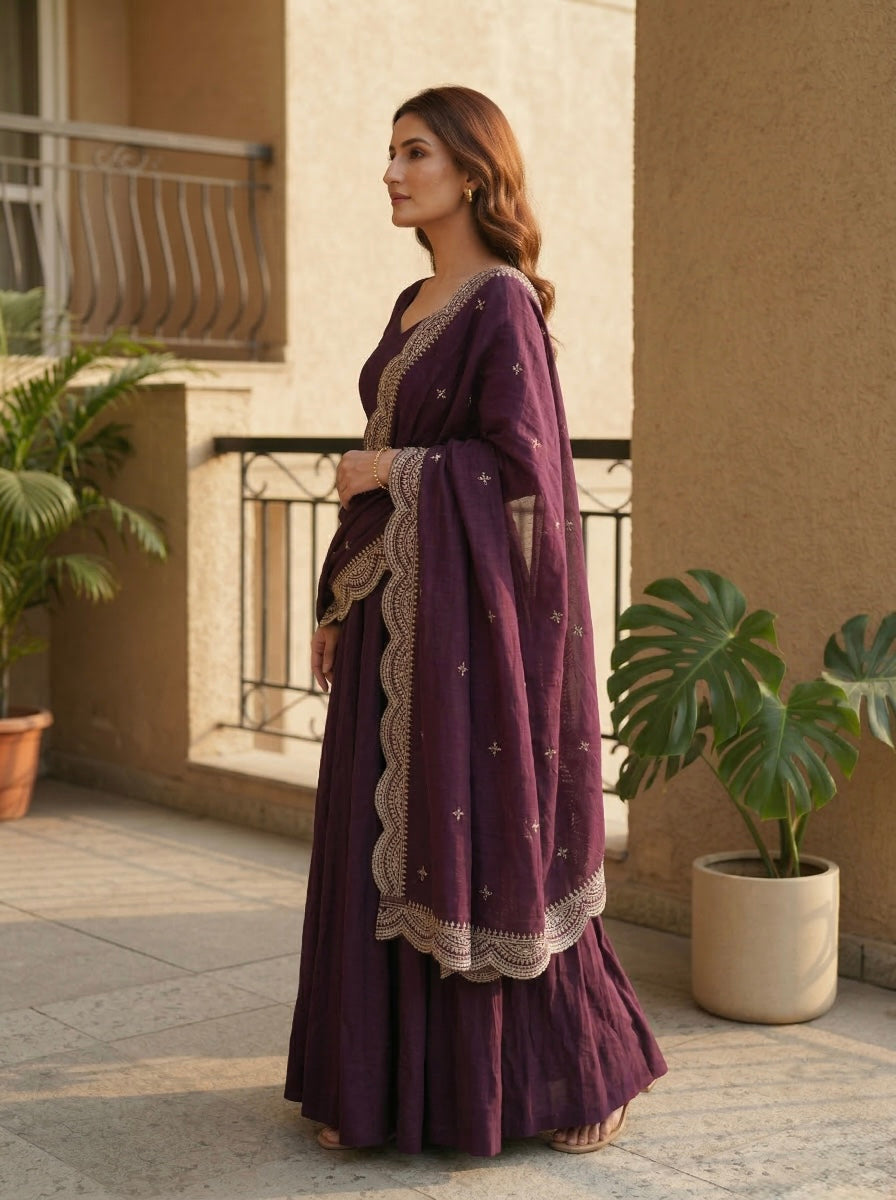 Elegant Chanderi Silk Kurta Set with Embroidered Dupatta | Festive & Ethnic Wear for Women