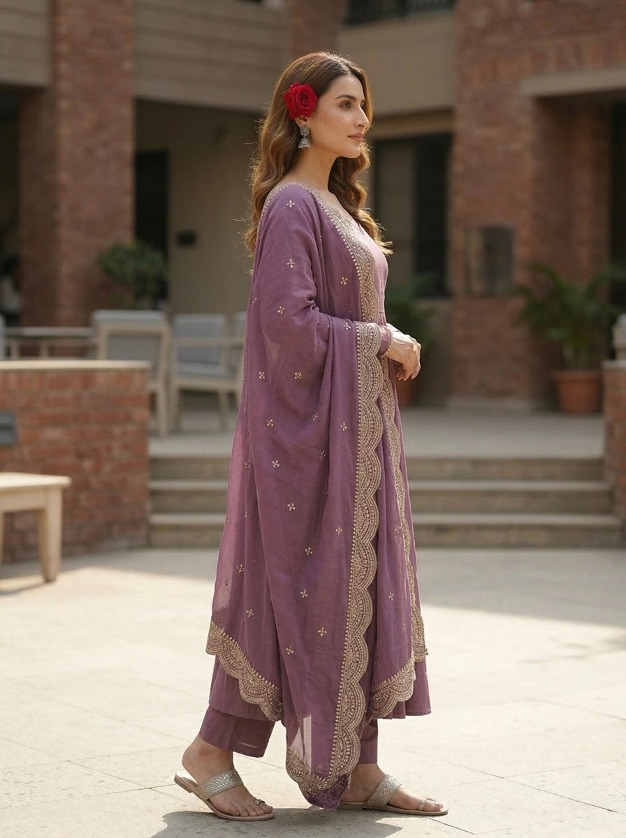 Classic Maroon Chanderi Silk Kurta Set with Embroidered Dupatta | Wedding & Festive Wear for Women