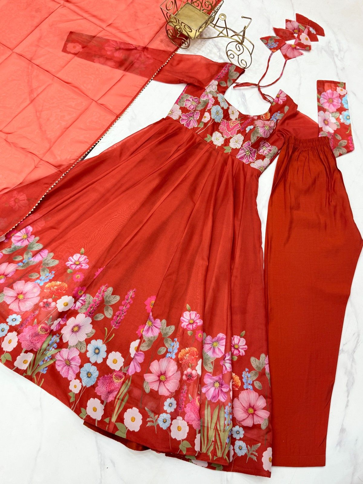 Floral Organza Silk Kurta Set for Women | Premium Party Wear 3 Piece Designer Suit