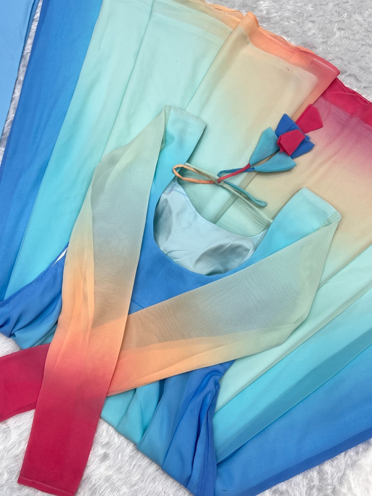 Off White Ombre Anarkali Kurta Set with Multicolor Dupatta | Party Wear 3 Piece Set for Women