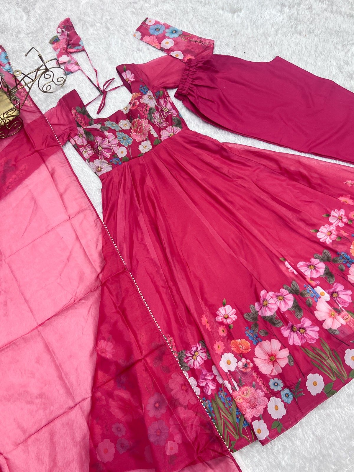Floral Organza Silk Kurta Set for Women | Premium Party Wear 3 Piece Designer Suit