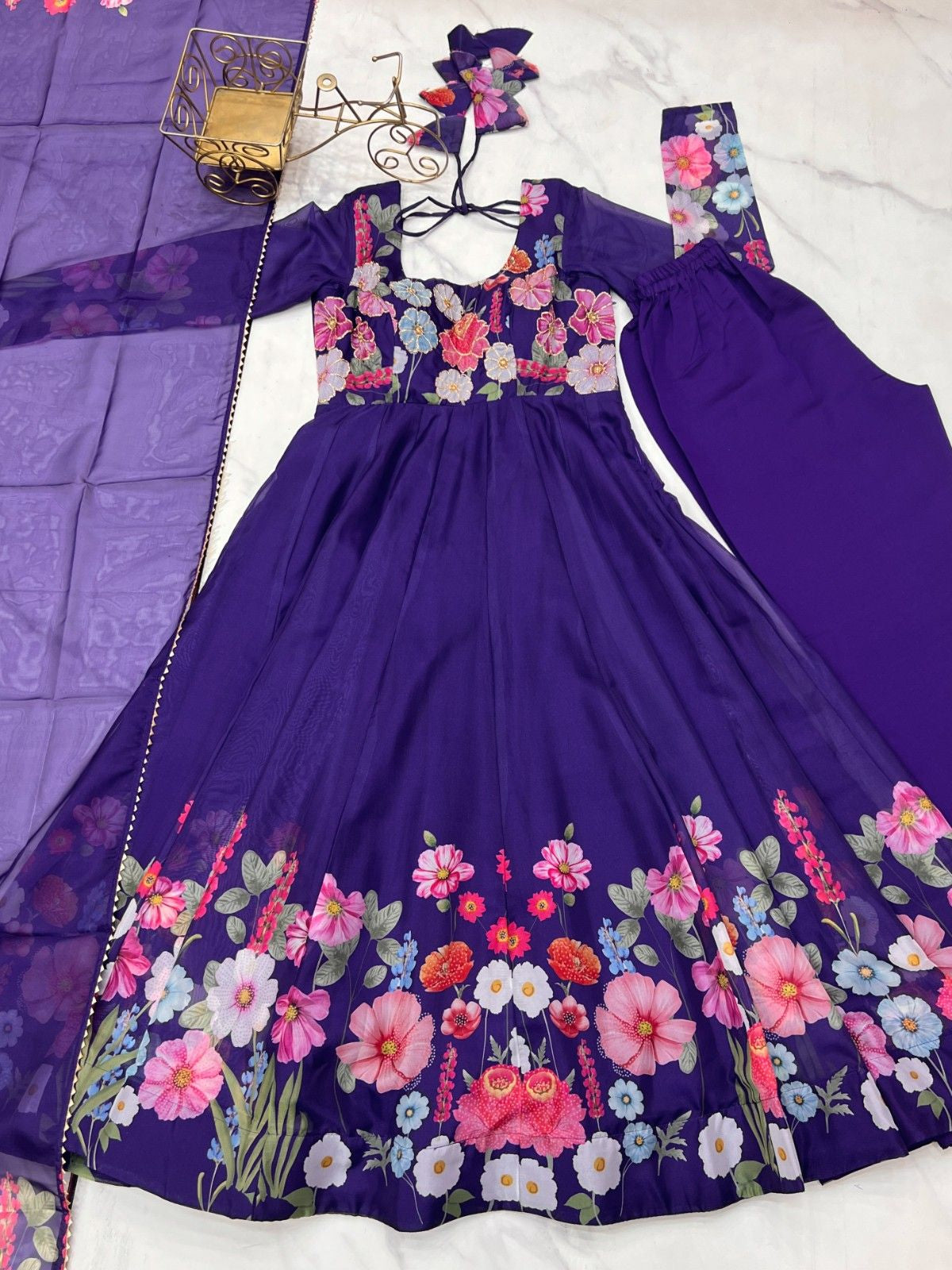 Floral Organza Silk Kurta Set for Women | Premium Party Wear 3 Piece Designer Suit