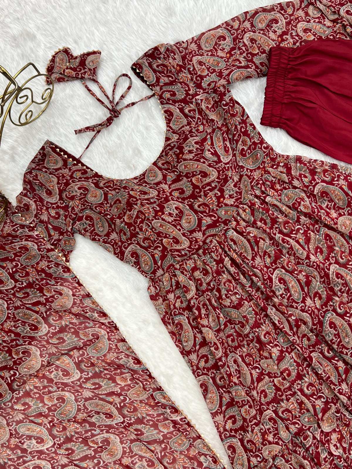 Maroon Paisley Printed Anarkali Kurta Set with Dupatta | Women Ethnic 3 Piece Set