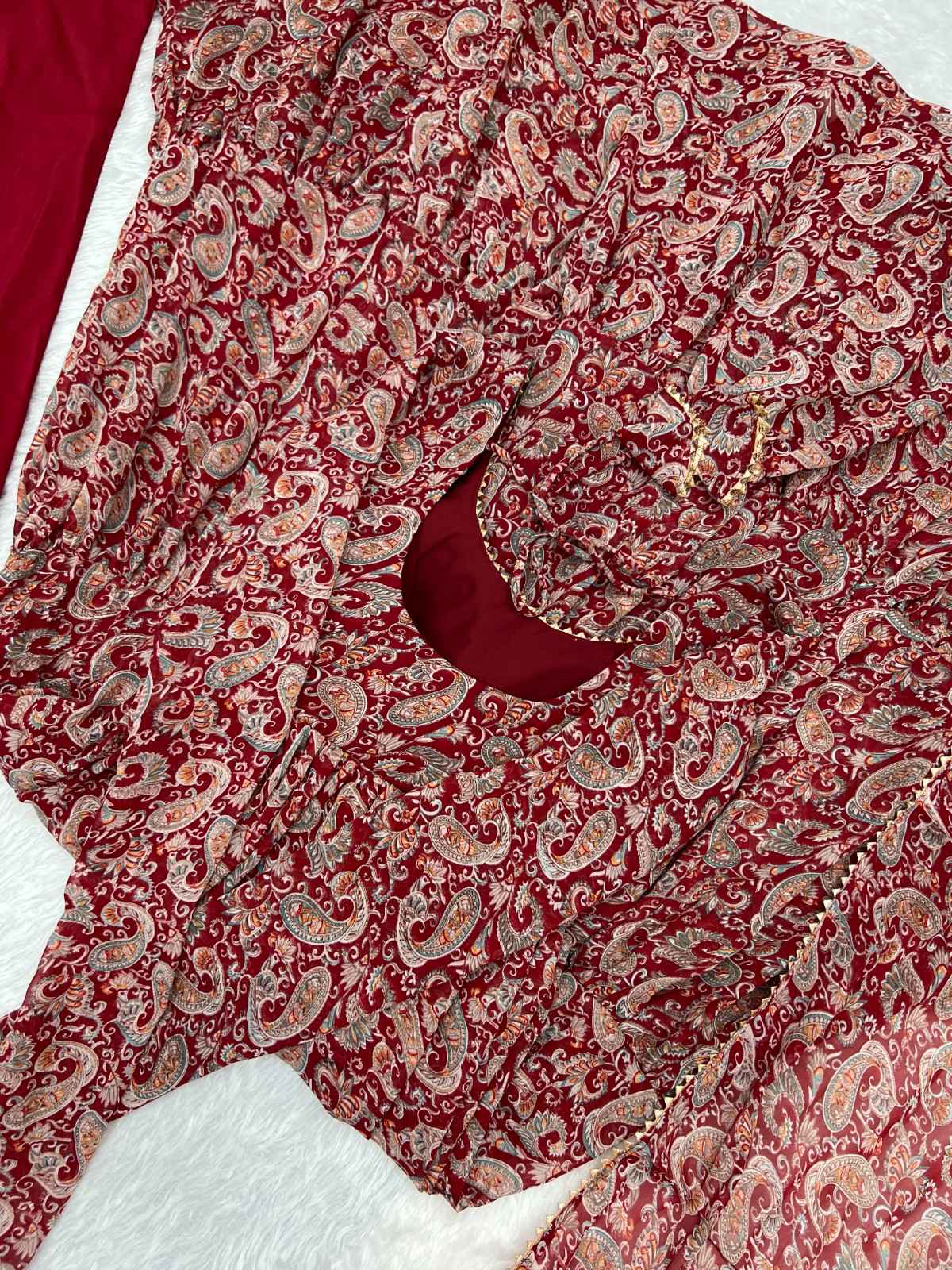 Maroon Paisley Printed Anarkali Kurta Set with Dupatta | Women Ethnic 3 Piece Set