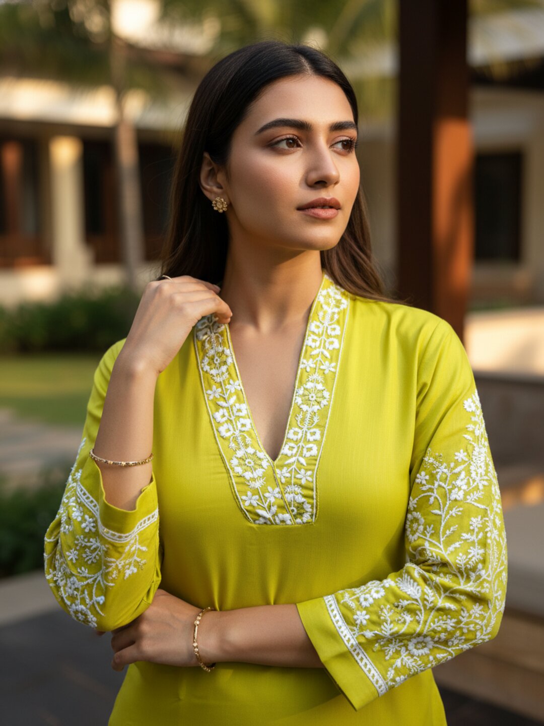 Women Embroidered Kurta Pant Set | Elegant V-Neck Straight Kurta with 3/4 Sleeves | Stylish Ethnic Casual & Festive Wear 2 Piece Kurta Set