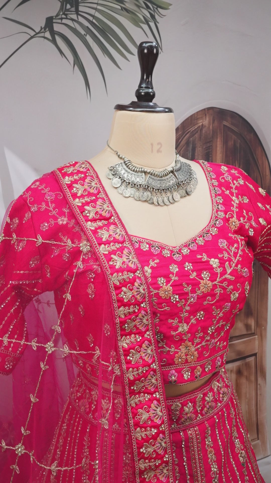 Rani Bridal Lehenga Choli with Heavy Gold Embroidery & Net Dupatta