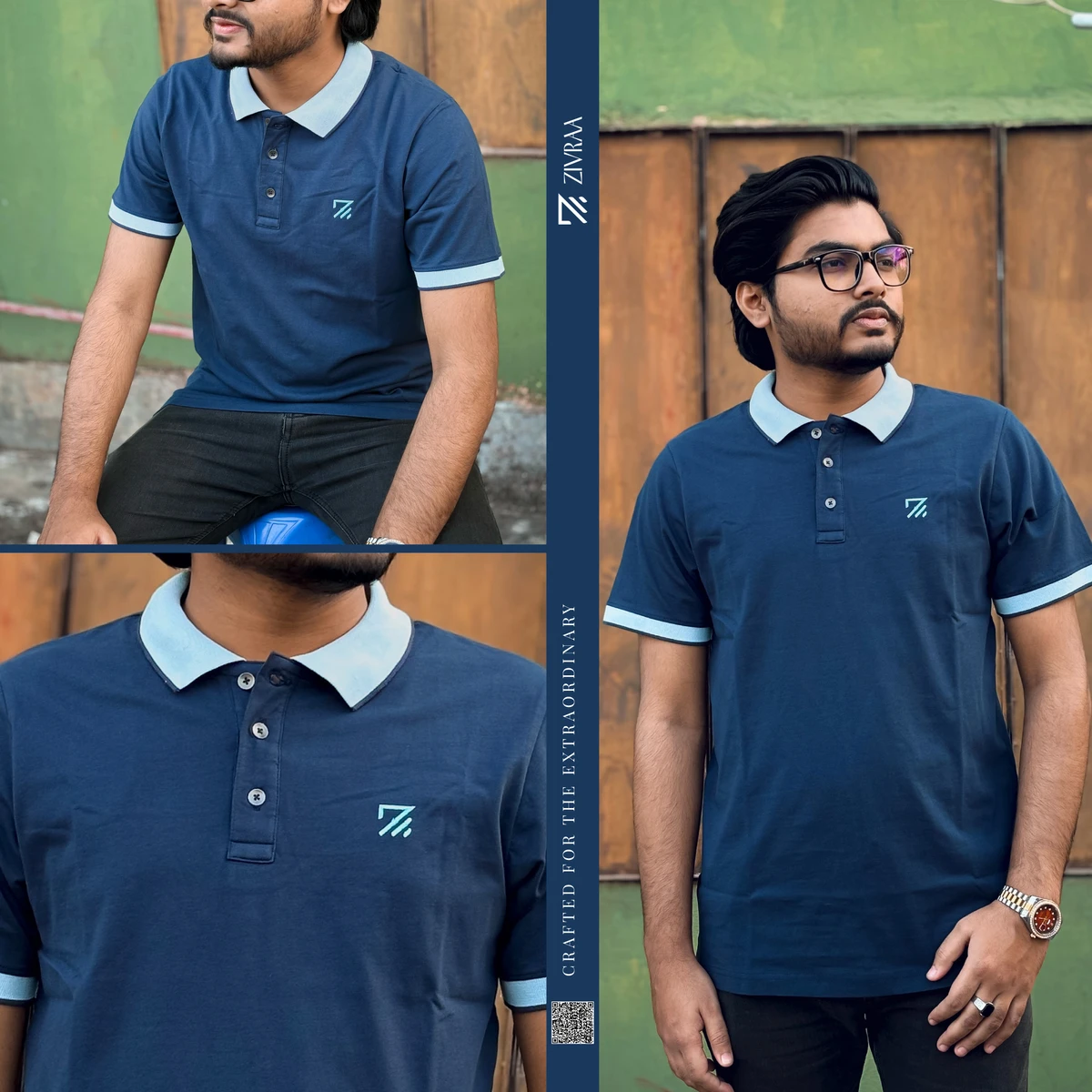 Single Jersey Knitted Cotton Polo - Navy 1