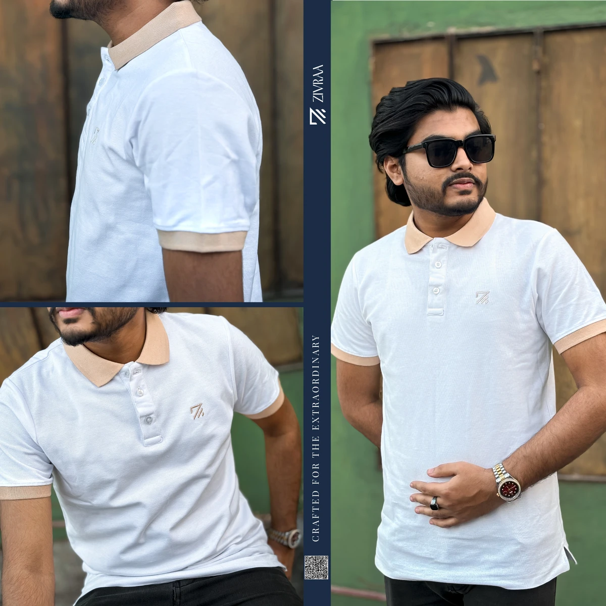 Premium Double PK Cotton Polo - White Gold